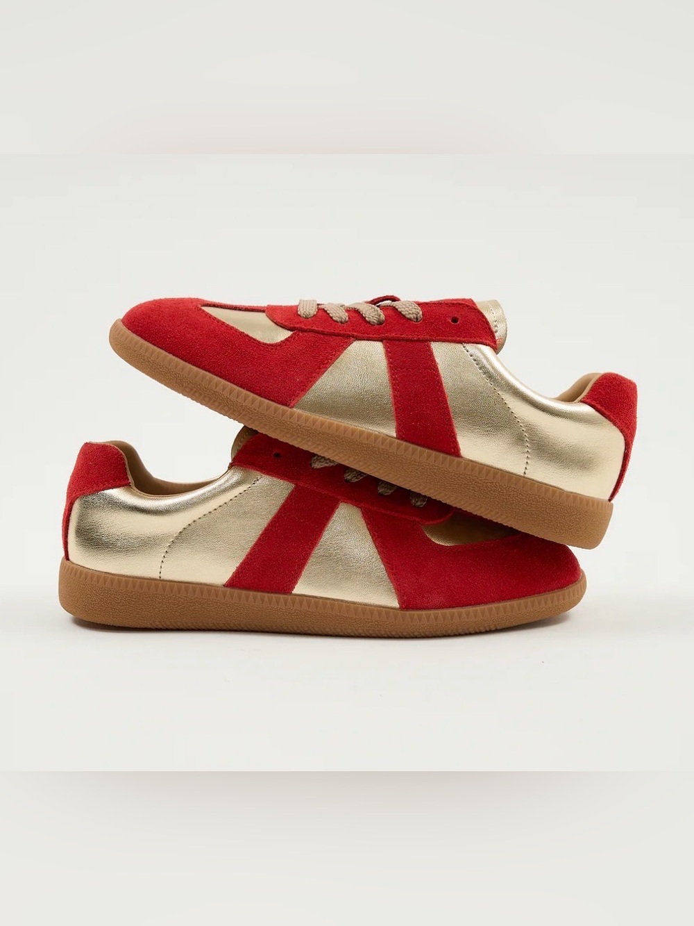 NIB [Lonza] Delta Red Metallic Gold Suede Runner Sneakers Women’s EU 39 / US 8.5 - Picture 6 of 16